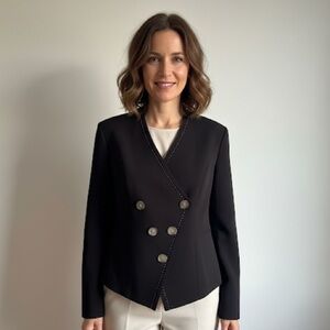 Iris Setlakwe Sz 12 Black Double Breasted Asymmetrical Cinched Blazer